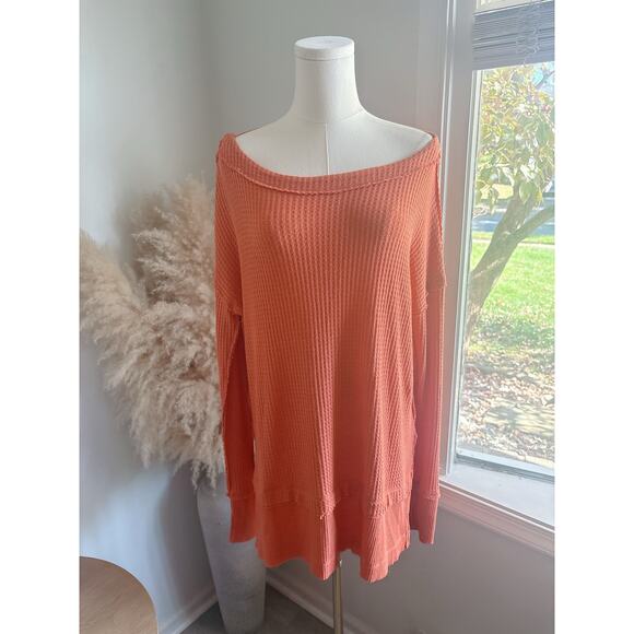Free People North Shore Thermal Tunic Top Womens XS Coral Orange - Picture 3 of 9